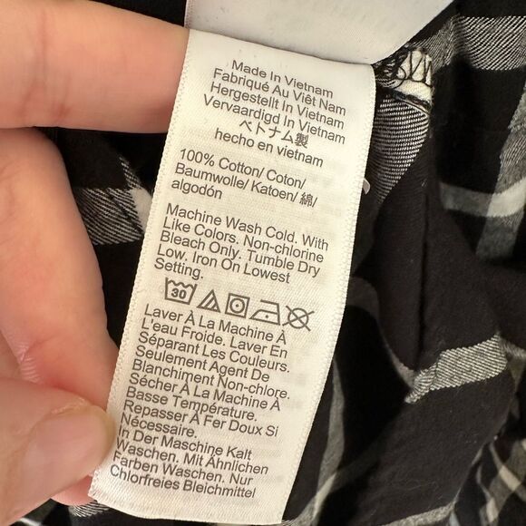 J Crew Flannel Plaid Black White Button Down Long Sleeve Shirt Size S - Picture 4 of 7